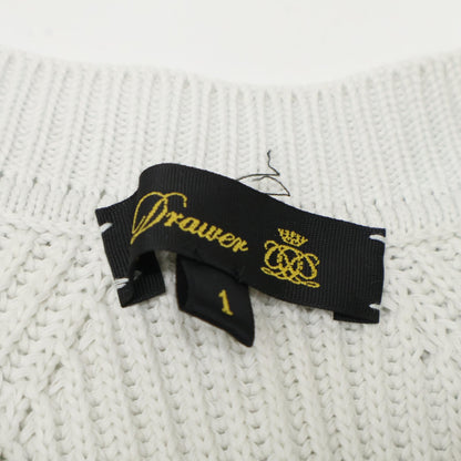 DRAWER ドゥロワー 6518-106-0498 ホワイト コットン サイドスリット 9G畔編みショートスリーブニットプルオーバー トップス 1