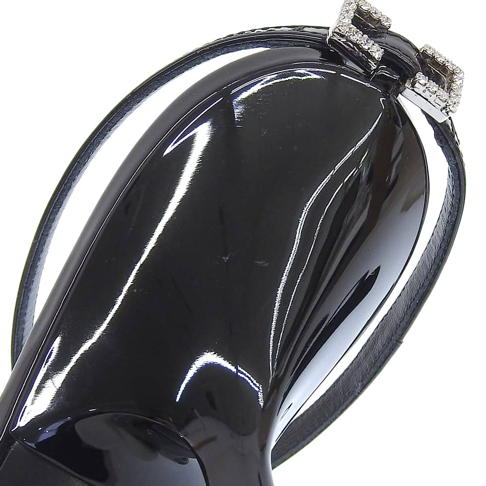 Sergio Rossi セルジオロッシ 未使用 SR BELLA オープントゥ クリスタルバックル ヒールサンダル パテントレザー ブラック 34 1/2 23AW シューズ 34.5