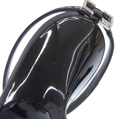 Sergio Rossi セルジオロッシ 未使用 SR BELLA オープントゥ クリスタルバックル ヒールサンダル パテントレザー ブラック 34 1/2 23AW シューズ 34.5