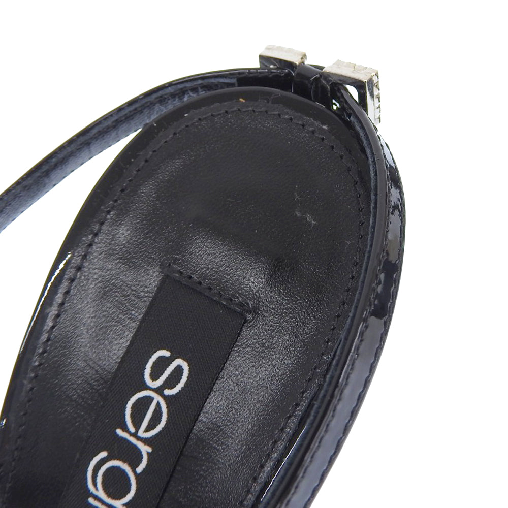 Sergio Rossi セルジオロッシ 未使用 SR BELLA オープントゥ クリスタルバックル ヒールサンダル パテントレザー ブラック 34 1/2 23AW シューズ 34.5