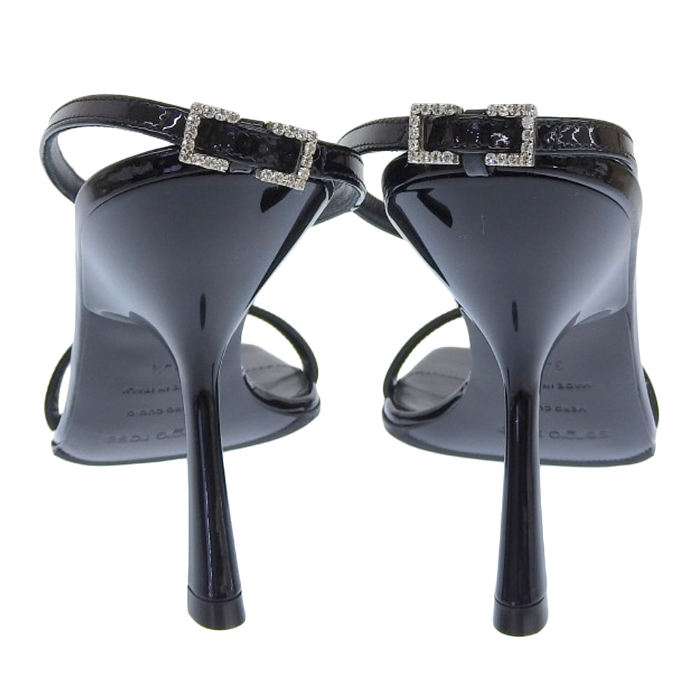 Sergio Rossi セルジオロッシ 未使用 SR BELLA オープントゥ クリスタルバックル ヒールサンダル パテントレザー ブラック 34 1/2 23AW シューズ 34.5