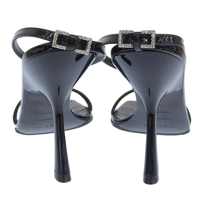 Sergio Rossi セルジオロッシ 未使用 SR BELLA オープントゥ クリスタルバックル ヒールサンダル パテントレザー ブラック 34 1/2 23AW シューズ 34.5