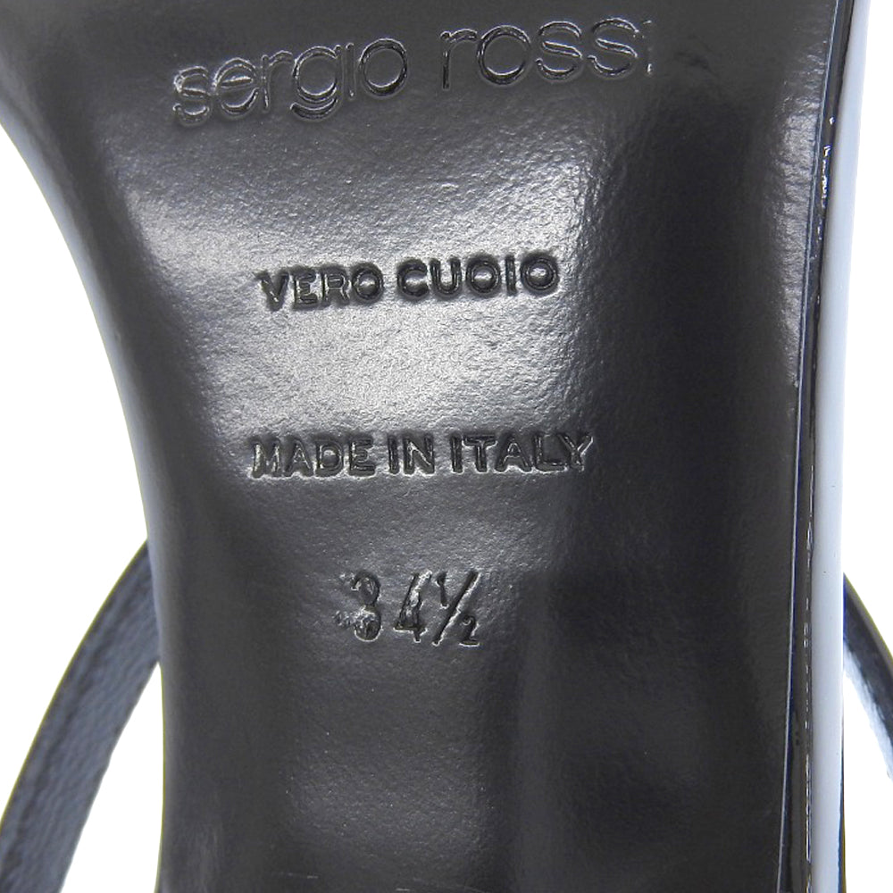 Sergio Rossi セルジオロッシ 未使用 SR BELLA オープントゥ クリスタルバックル ヒールサンダル パテントレザー ブラック 34 1/2 23AW シューズ 34.5