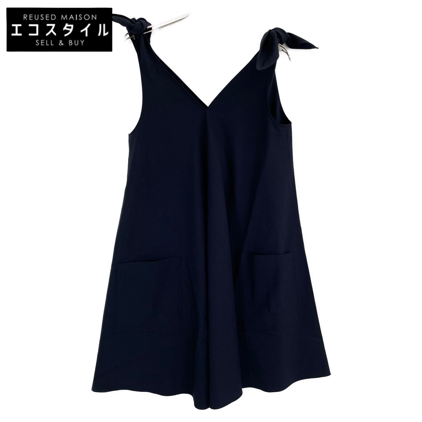 ADEAM アディアム 36993 ネイビー レーヨン混 ショルダーリボン ダブルポケット ドレスワンピース ワンピース 0