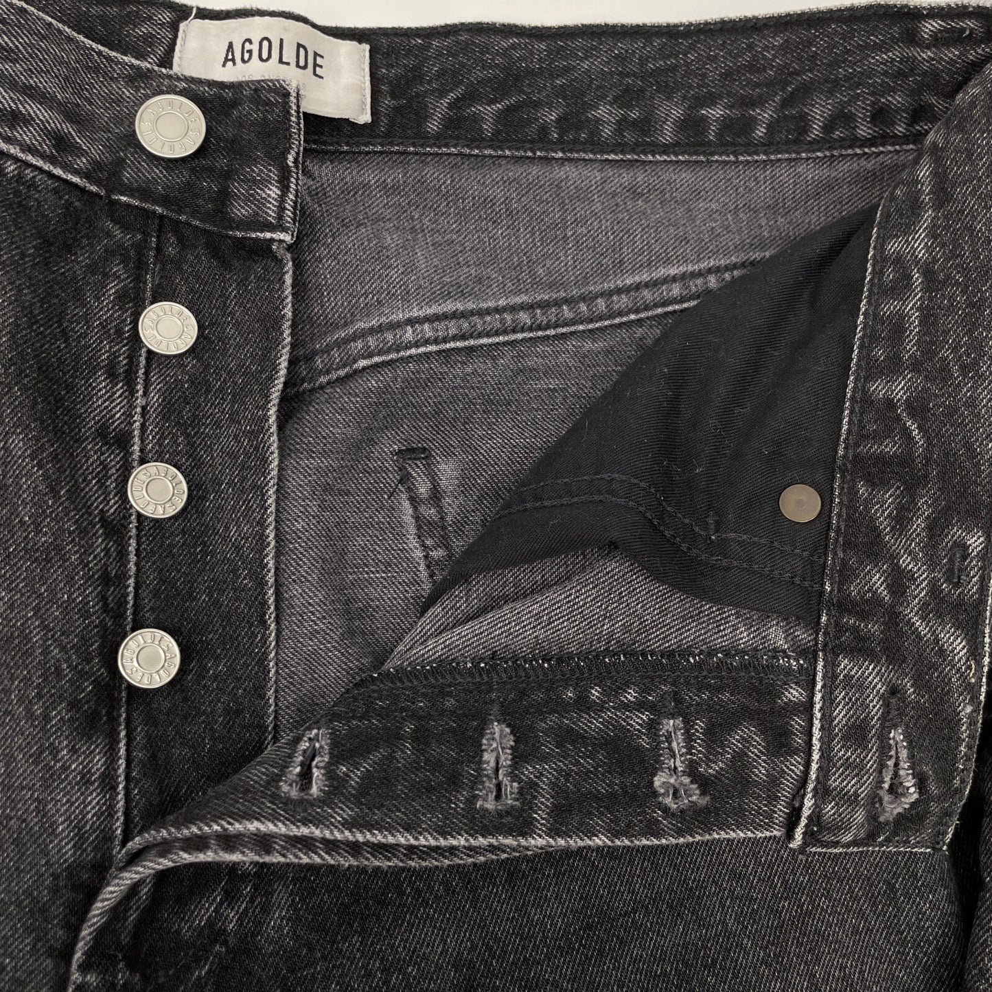 AGOLDE エーゴールドイー A9087-1346 ブラック コットン LOW SLUNG BAGGY ボタンフライ ワイドバギーデニムパンツ ボトムス 25