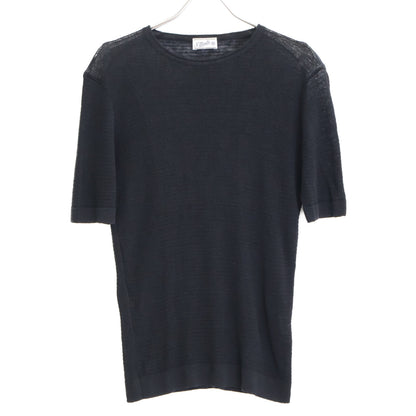 St.moritz サンモリッツ ﾌﾞﾗｯｸ ﾘﾈﾝ ｼｱｰﾒｯｼｭ ｸﾙｰﾈｯｸ ｼｮｰﾄｽﾘｰﾌﾞｶｯﾄｿｰ トップス 48