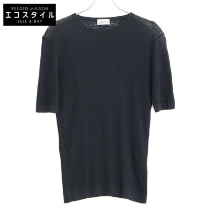 St.moritz サンモリッツ ﾌﾞﾗｯｸ ﾘﾈﾝ ｼｱｰﾒｯｼｭ ｸﾙｰﾈｯｸ ｼｮｰﾄｽﾘｰﾌﾞｶｯﾄｿｰ トップス 48