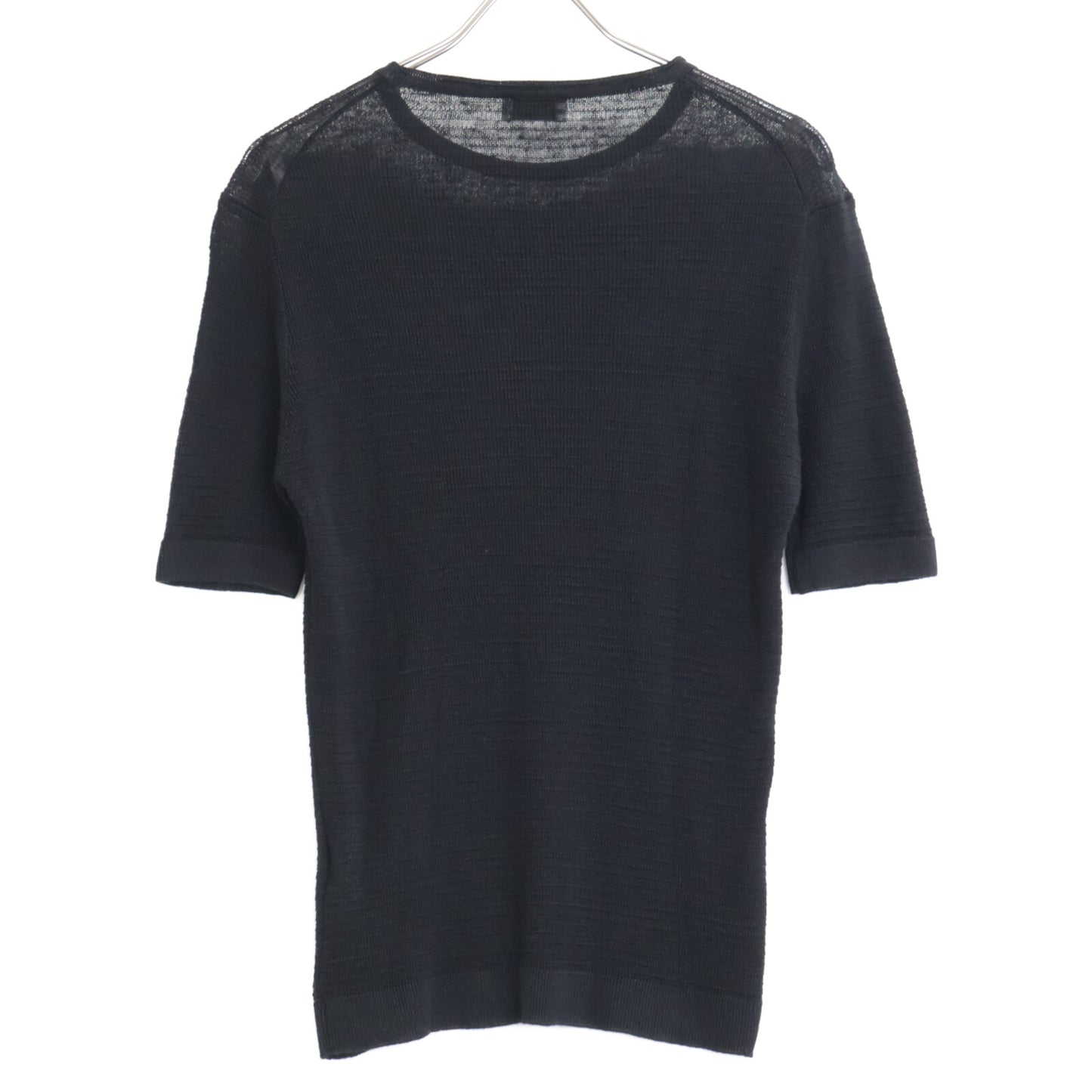 St.moritz サンモリッツ ﾌﾞﾗｯｸ ﾘﾈﾝ ｼｱｰﾒｯｼｭ ｸﾙｰﾈｯｸ ｼｮｰﾄｽﾘｰﾌﾞｶｯﾄｿｰ トップス 48