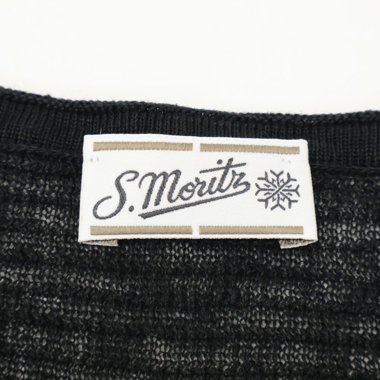 St.moritz サンモリッツ ﾌﾞﾗｯｸ ﾘﾈﾝ ｼｱｰﾒｯｼｭ ｸﾙｰﾈｯｸ ｼｮｰﾄｽﾘｰﾌﾞｶｯﾄｿｰ トップス 48