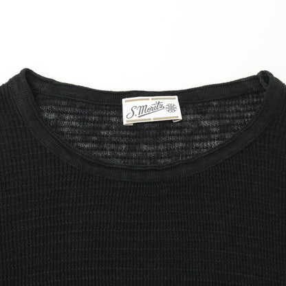 St.moritz サンモリッツ ﾌﾞﾗｯｸ ﾘﾈﾝ ｼｱｰﾒｯｼｭ ｸﾙｰﾈｯｸ ｼｮｰﾄｽﾘｰﾌﾞｶｯﾄｿｰ トップス 48