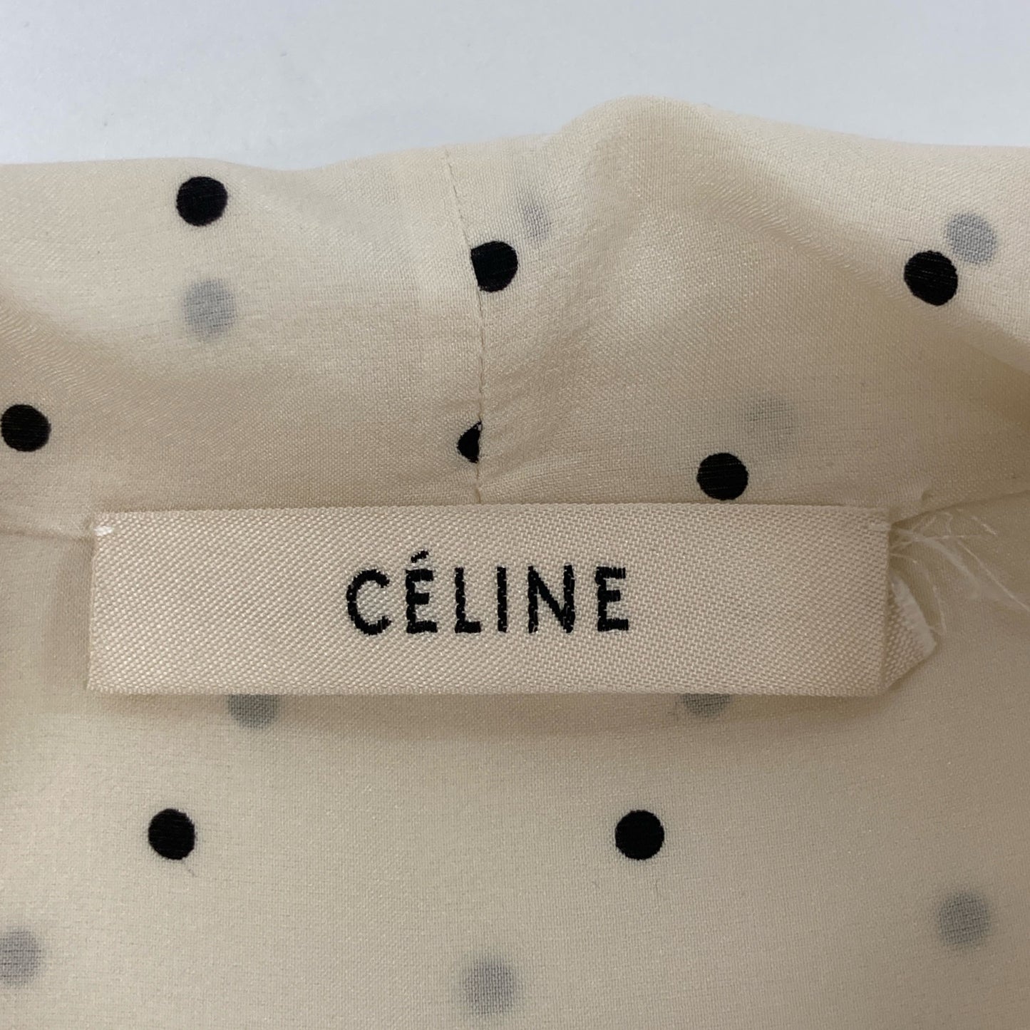 CELINE セリーヌ フィービー期 2 0W55/5963 ホワイト×ブラック シルク ドット ノースリーブボウタイブラウス トップス 34