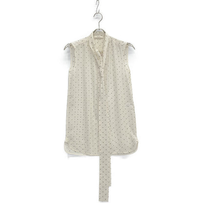 CELINE セリーヌ フィービー期 2 0W55/5963 ホワイト×ブラック シルク ドット ノースリーブボウタイブラウス トップス 34