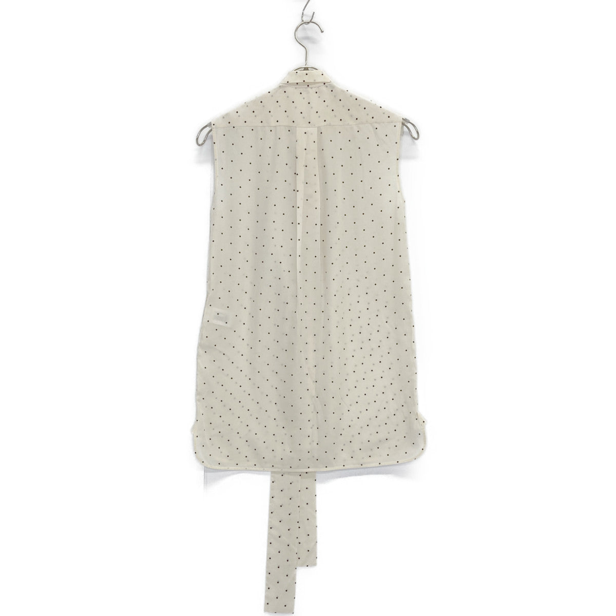 CELINE セリーヌ フィービー期 2 0W55/5963 ホワイト×ブラック シルク ドット ノースリーブボウタイブラウス トップス 34