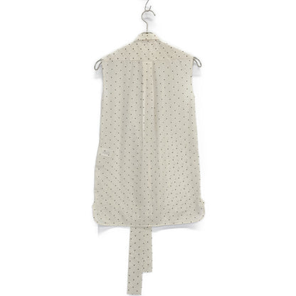 CELINE セリーヌ フィービー期 2 0W55/5963 ホワイト×ブラック シルク ドット ノースリーブボウタイブラウス トップス 34