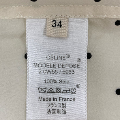 CELINE セリーヌ フィービー期 2 0W55/5963 ホワイト×ブラック シルク ドット ノースリーブボウタイブラウス トップス 34