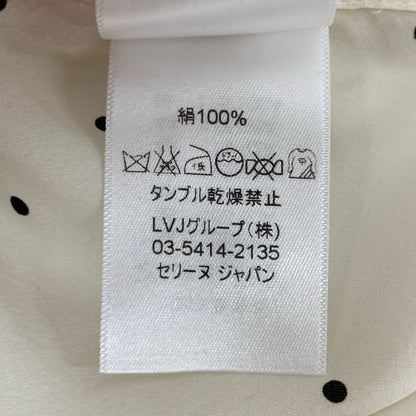 CELINE セリーヌ フィービー期 2 0W55/5963 ホワイト×ブラック シルク ドット ノースリーブボウタイブラウス トップス 34