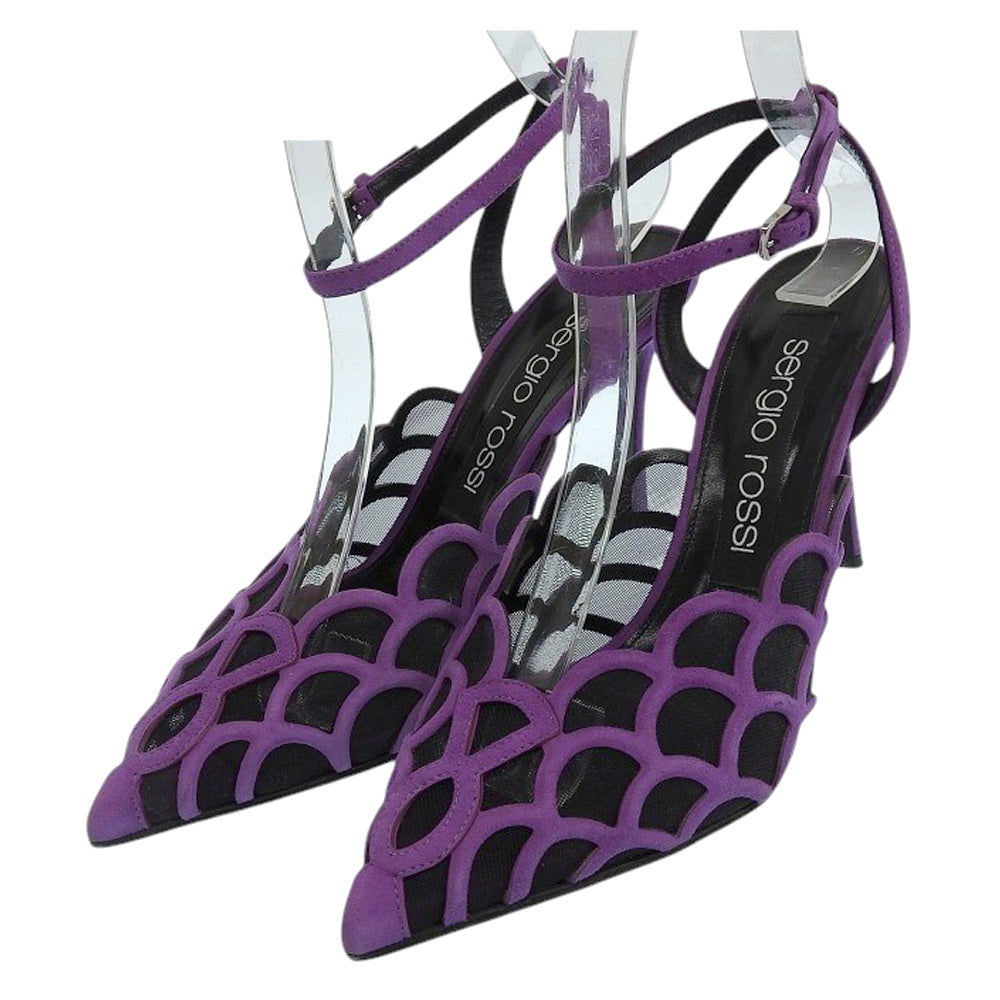 Sergio Rossi セルジオロッシ Sr Mermaid スエード スリングバッグ ヒール サンダル パンプス レディース ブラック×パープル 37 シューズ 37