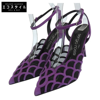 Sergio Rossi セルジオロッシ Sr Mermaid スエード スリングバッグ ヒール サンダル パンプス レディース ブラック×パープル 37 シューズ 37