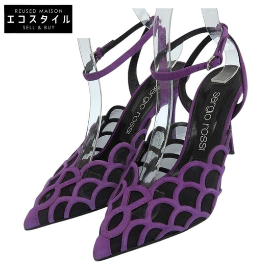 Sergio Rossi セルジオロッシ Sr Mermaid スエード スリングバッグ ヒール サンダル パンプス レディース ブラック×パープル 37 シューズ 37