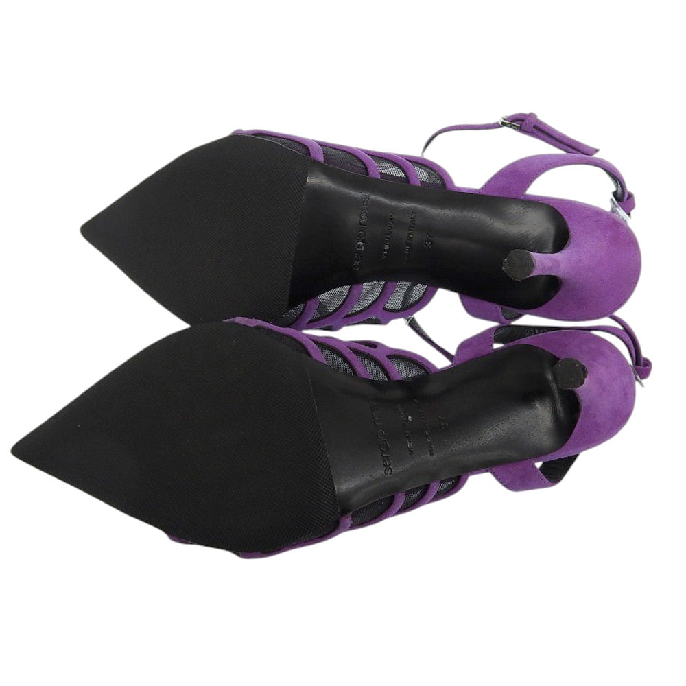 Sergio Rossi セルジオロッシ Sr Mermaid スエード スリングバッグ ヒール サンダル パンプス レディース ブラック×パープル 37 シューズ 37
