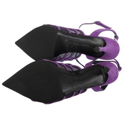 Sergio Rossi セルジオロッシ Sr Mermaid スエード スリングバッグ ヒール サンダル パンプス レディース ブラック×パープル 37 シューズ 37