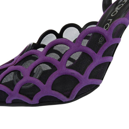 Sergio Rossi セルジオロッシ Sr Mermaid スエード スリングバッグ ヒール サンダル パンプス レディース ブラック×パープル 37 シューズ 37