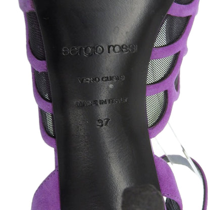 Sergio Rossi セルジオロッシ Sr Mermaid スエード スリングバッグ ヒール サンダル パンプス レディース ブラック×パープル 37 シューズ 37