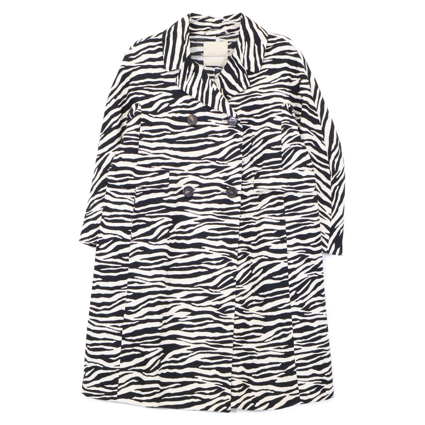 S MaxMara エスマックスマーラ 90810372 ﾌﾞﾗｯｸ×ﾍﾞｰｼﾞｭ ｾﾞﾌﾞﾗﾛﾝｸﾞｺｰﾄ コート 42