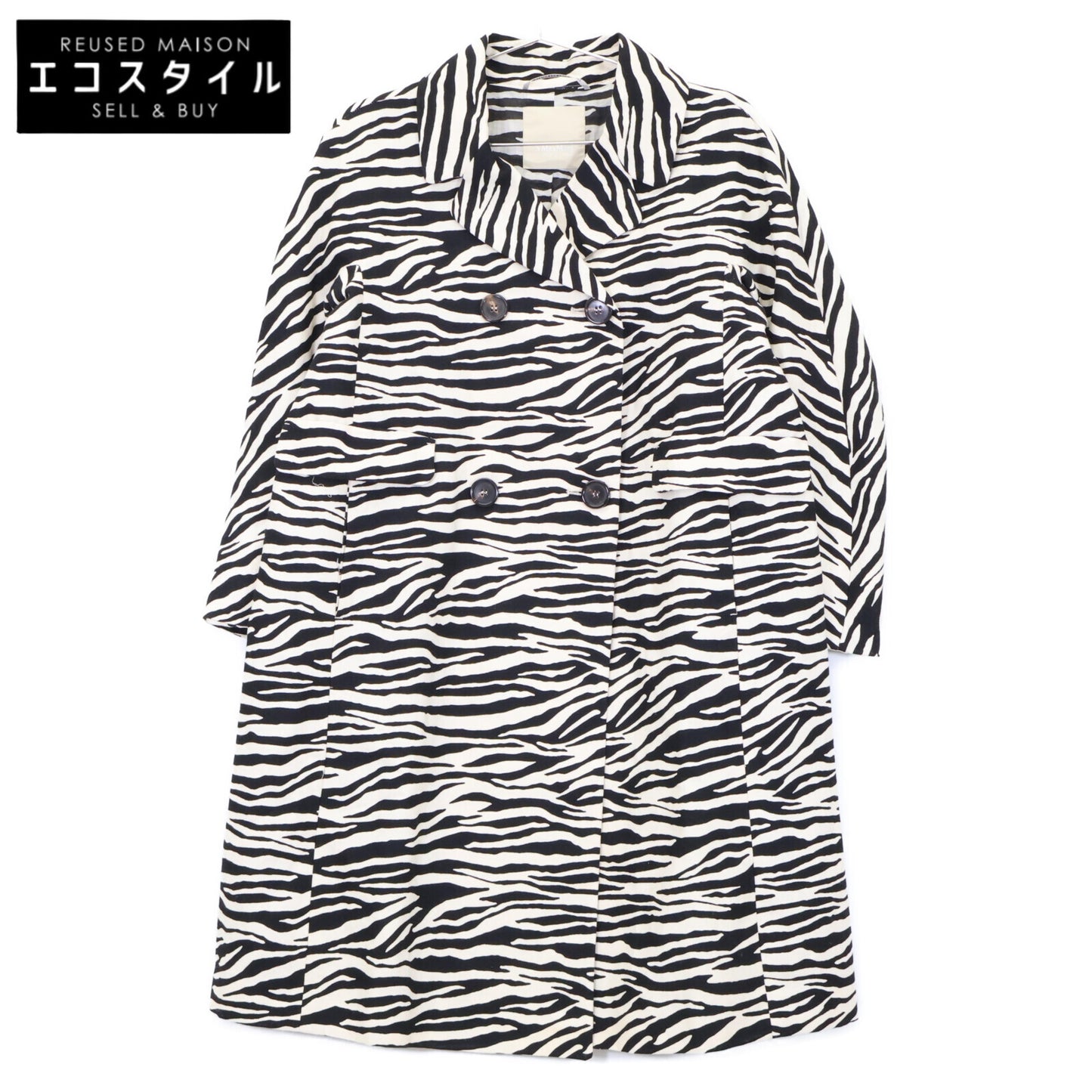 S MaxMara エスマックスマーラ 90810372 ﾌﾞﾗｯｸ×ﾍﾞｰｼﾞｭ ｾﾞﾌﾞﾗﾛﾝｸﾞｺｰﾄ コート 42