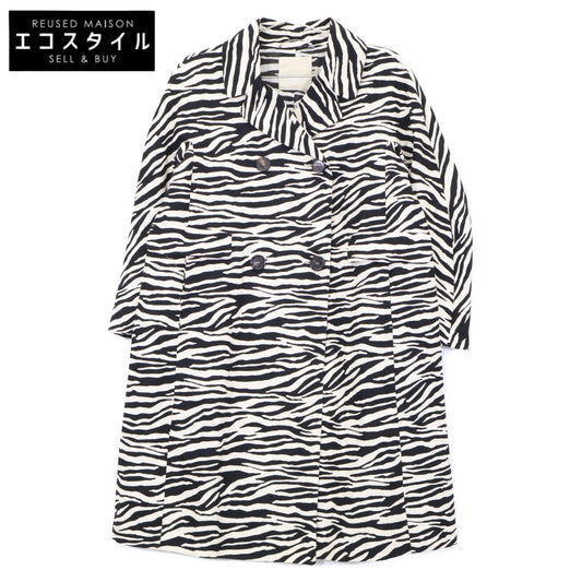 S MaxMara エスマックスマーラ 90810372 ﾌﾞﾗｯｸ×ﾍﾞｰｼﾞｭ ｾﾞﾌﾞﾗﾛﾝｸﾞｺｰﾄ コート 42