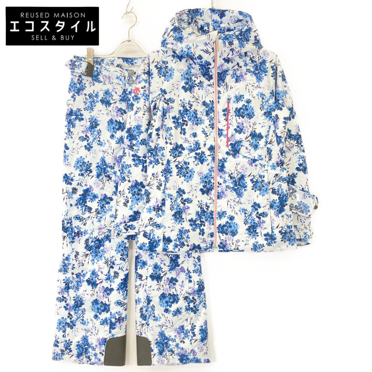 DESCENTE デサント S.I.O CONCEPT ブルー 花柄 スキーウェアセット スーツ セットアップ L