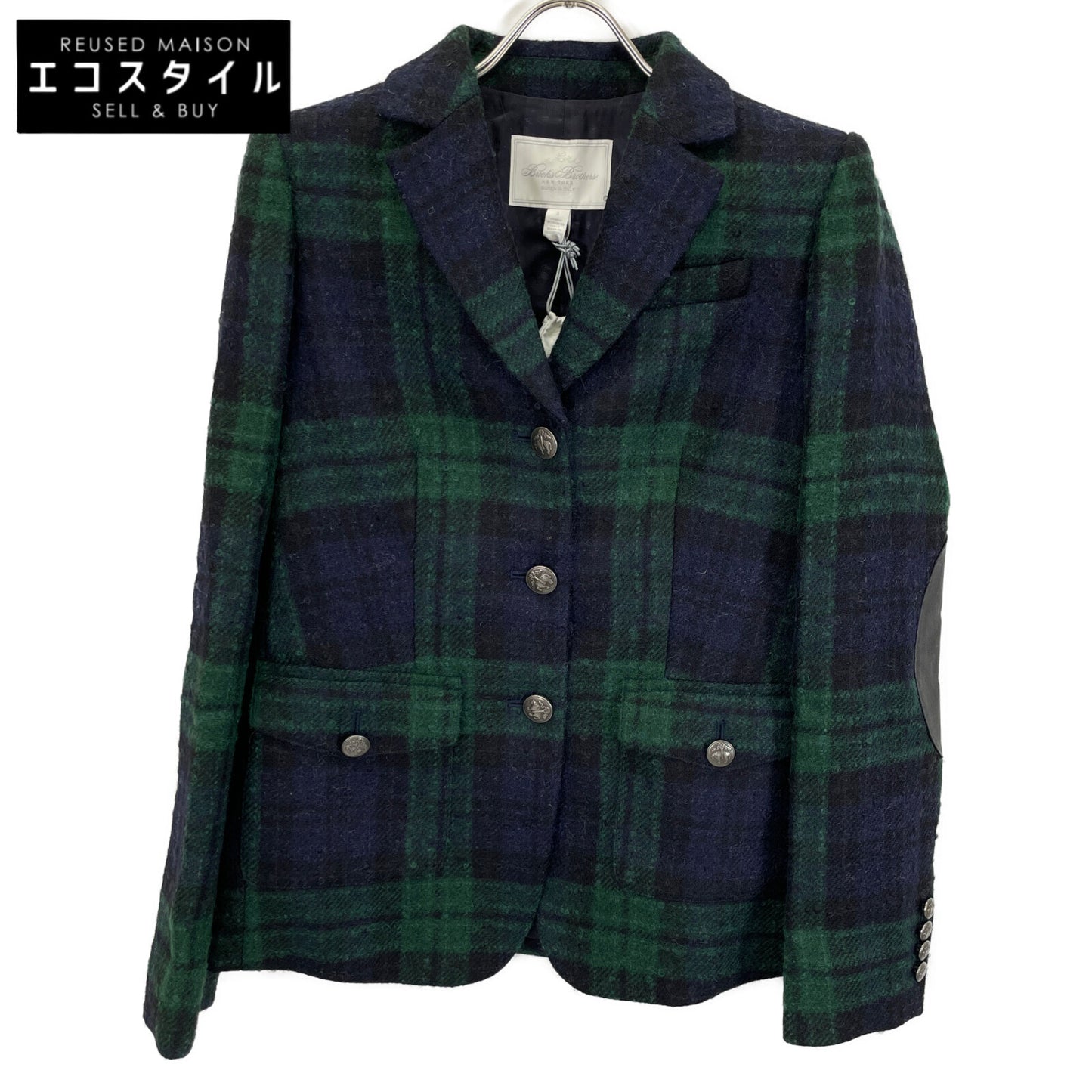 Brooks Brothers ブルックスブラザーズ 100213867 グリーン×ブルー ウールブレンド ブークレ ブラックウォッチ シングル3ボタンジャケット ジャケット 2
