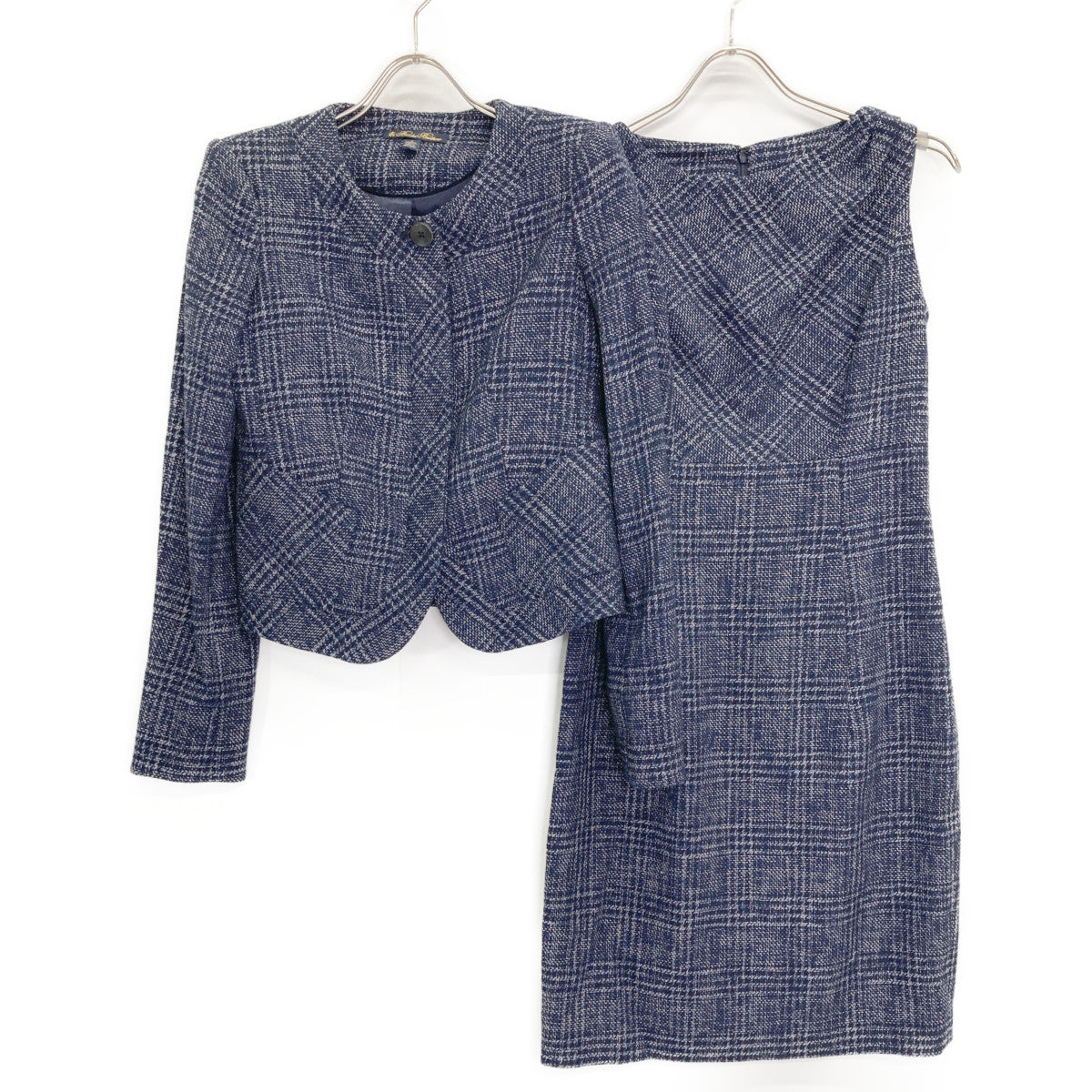 Brooks Brothers ブルックスブラザーズ ブルー ツイードチェックノースリーブワンピース ジャケットセット スーツ セットアップ 2