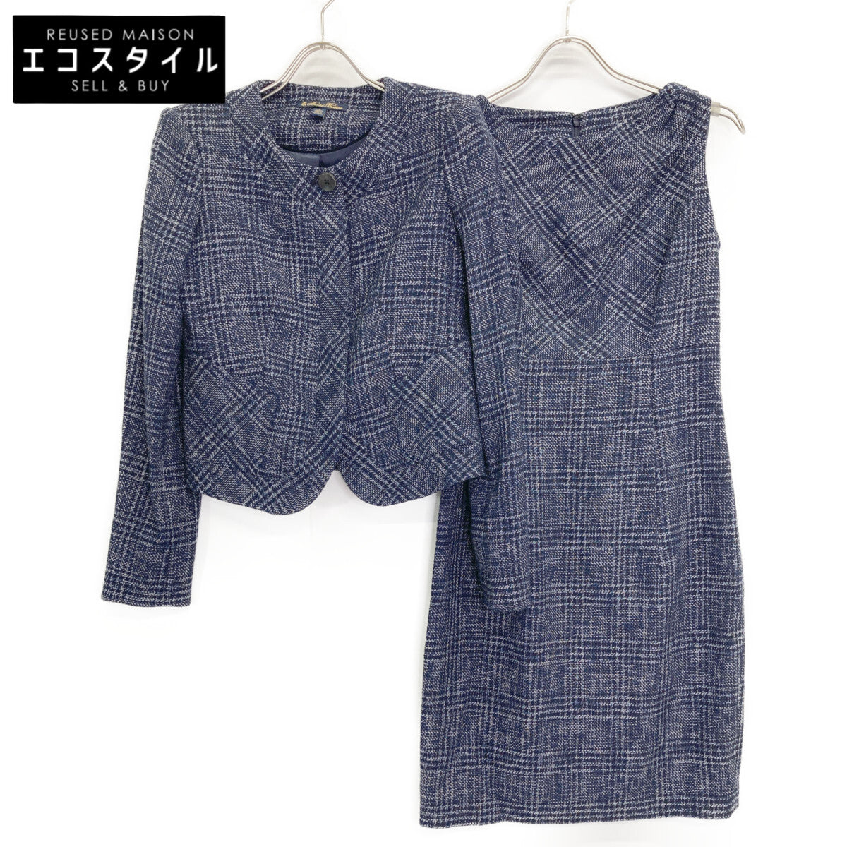 Brooks Brothers ブルックスブラザーズ ブルー ツイードチェックノースリーブワンピース ジャケットセット スーツ セットアップ 2