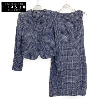 Brooks Brothers ブルックスブラザーズ ブルー ツイードチェックノースリーブワンピース ジャケットセット スーツ セットアップ 2