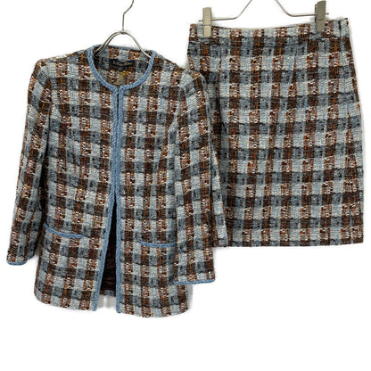 Brooks Brothers ブルックスブラザーズ ライトブルー ノーカラーツイードジャケット スカート セットアップ スーツ セットアップ 0