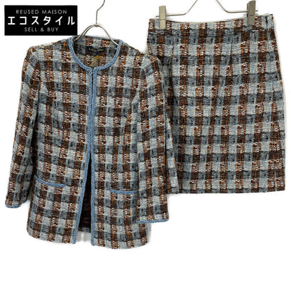 Brooks Brothers ブルックスブラザーズ ライトブルー ノーカラーツイードジャケット スカート セットアップ スーツ セットアップ 0