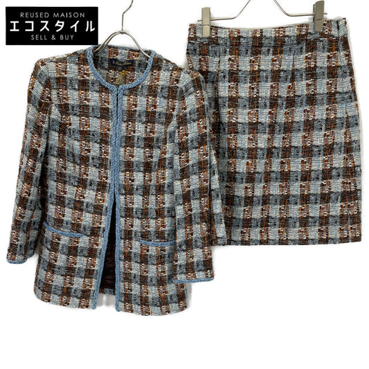 Brooks Brothers ブルックスブラザーズ ライトブルー ノーカラーツイードジャケット スカート セットアップ スーツ セットアップ 0