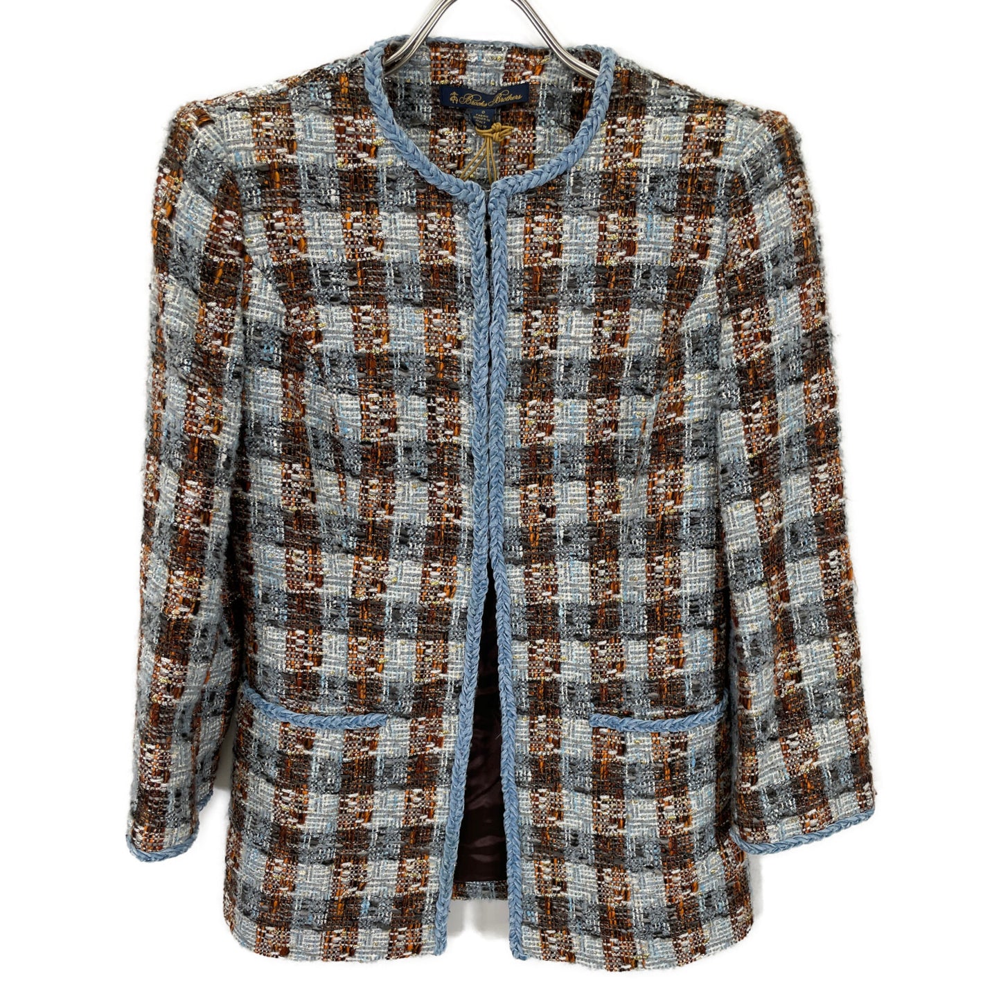 Brooks Brothers ブルックスブラザーズ ライトブルー ノーカラーツイードジャケット スカート セットアップ スーツ セットアップ 0