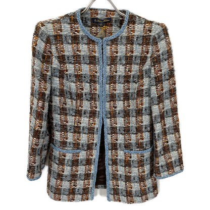 Brooks Brothers ブルックスブラザーズ ライトブルー ノーカラーツイードジャケット スカート セットアップ スーツ セットアップ 0