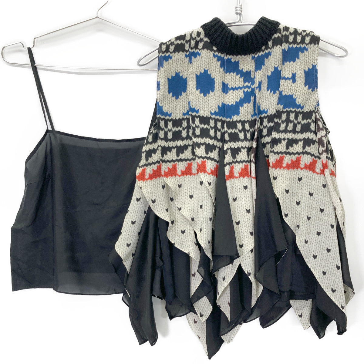 sacai サカイ 24-07428 24年製 ﾏﾙﾁｶﾗｰ ﾊﾟﾀｰﾝﾆｯﾄﾌﾟﾘﾝﾄﾌﾟﾙｵｰﾊﾞｰ ﾉｰｽﾘｰﾌﾞﾌﾞﾗｳｽ トップス 1