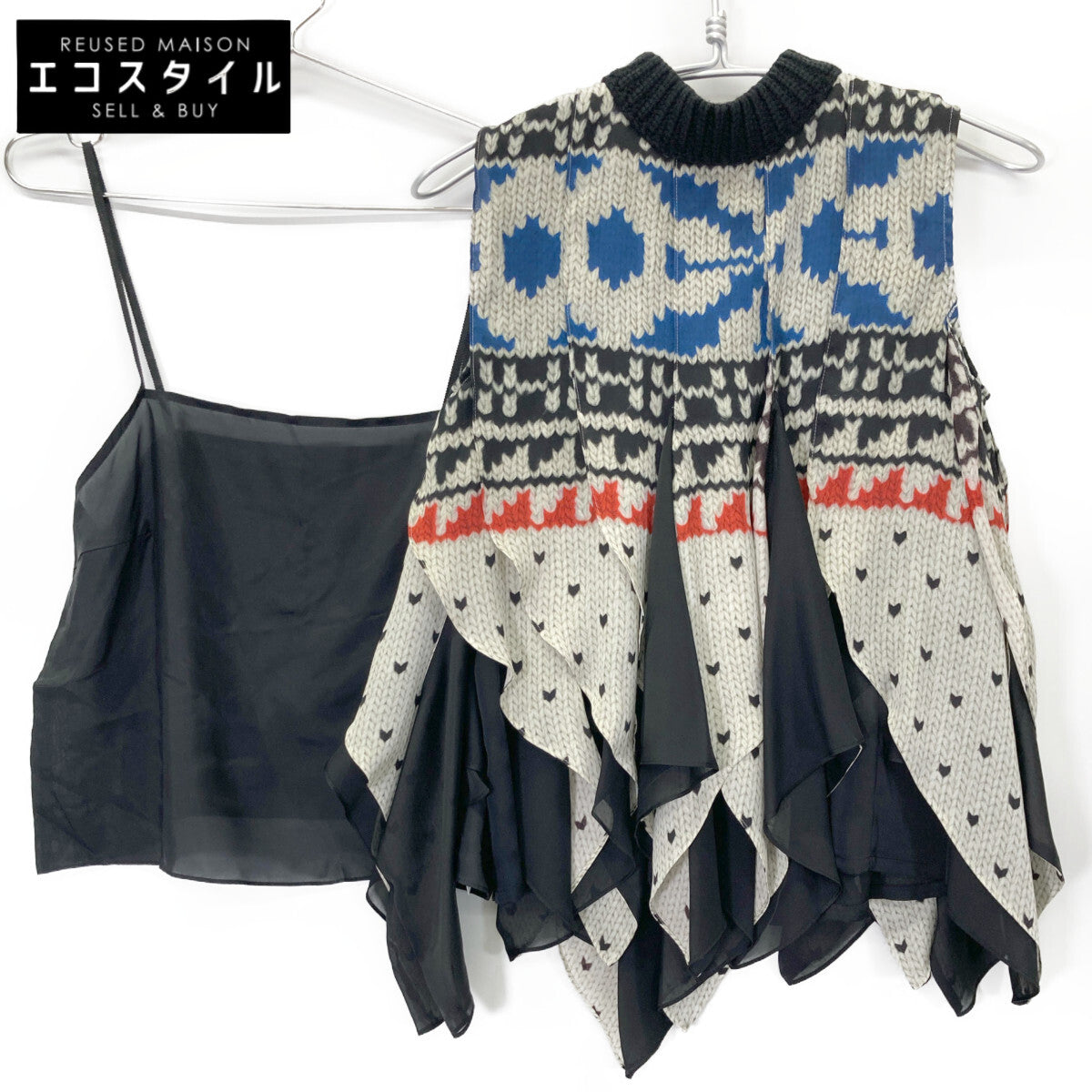 sacai サカイ 24-07428 24年製 ﾏﾙﾁｶﾗｰ ﾊﾟﾀｰﾝﾆｯﾄﾌﾟﾘﾝﾄﾌﾟﾙｵｰﾊﾞｰ ﾉｰｽﾘｰﾌﾞﾌﾞﾗｳｽ トップス 1