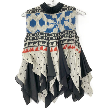 sacai サカイ 24-07428 24年製 ﾏﾙﾁｶﾗｰ ﾊﾟﾀｰﾝﾆｯﾄﾌﾟﾘﾝﾄﾌﾟﾙｵｰﾊﾞｰ ﾉｰｽﾘｰﾌﾞﾌﾞﾗｳｽ トップス 1