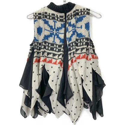 sacai サカイ 24-07428 24年製 ﾏﾙﾁｶﾗｰ ﾊﾟﾀｰﾝﾆｯﾄﾌﾟﾘﾝﾄﾌﾟﾙｵｰﾊﾞｰ ﾉｰｽﾘｰﾌﾞﾌﾞﾗｳｽ トップス 1