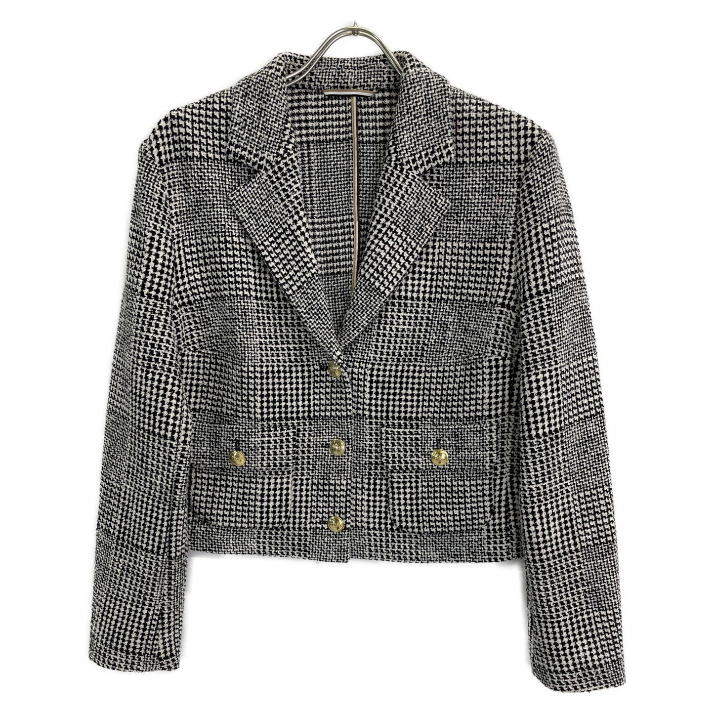 BOSS ボス ｸﾞﾚｰ ｸﾞﾚﾝﾁｪｯｸ 金ﾎﾞﾀﾝ ﾂｲｰﾄﾞｸﾛｯﾌﾟﾄﾞｼﾞｬｹｯﾄ ジャケット 40