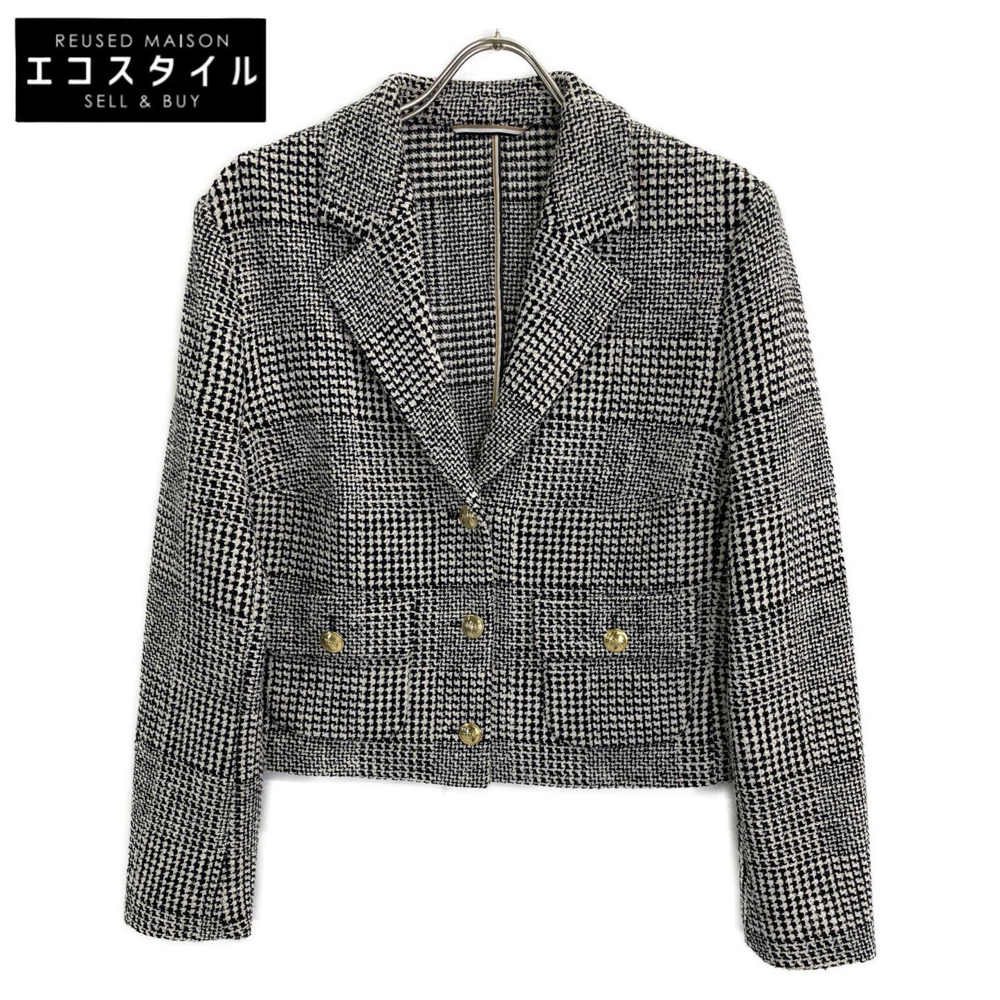 BOSS ボス ｸﾞﾚｰ ｸﾞﾚﾝﾁｪｯｸ 金ﾎﾞﾀﾝ ﾂｲｰﾄﾞｸﾛｯﾌﾟﾄﾞｼﾞｬｹｯﾄ ジャケット 40