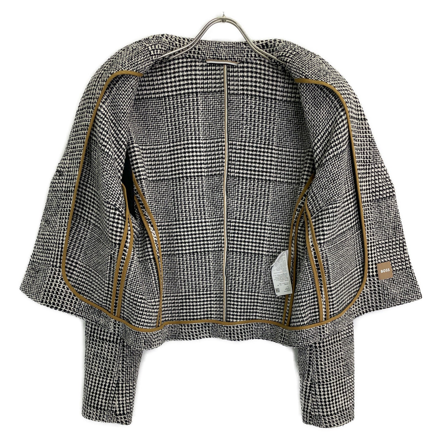 BOSS ボス ｸﾞﾚｰ ｸﾞﾚﾝﾁｪｯｸ 金ﾎﾞﾀﾝ ﾂｲｰﾄﾞｸﾛｯﾌﾟﾄﾞｼﾞｬｹｯﾄ ジャケット 40