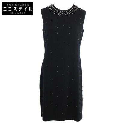 CHANEL シャネル 美品 国内正規 P40686K02963 フェイクパール＆ココボタン フラワーモチーフ カシミヤ ノースリーブニット ワンピース 38