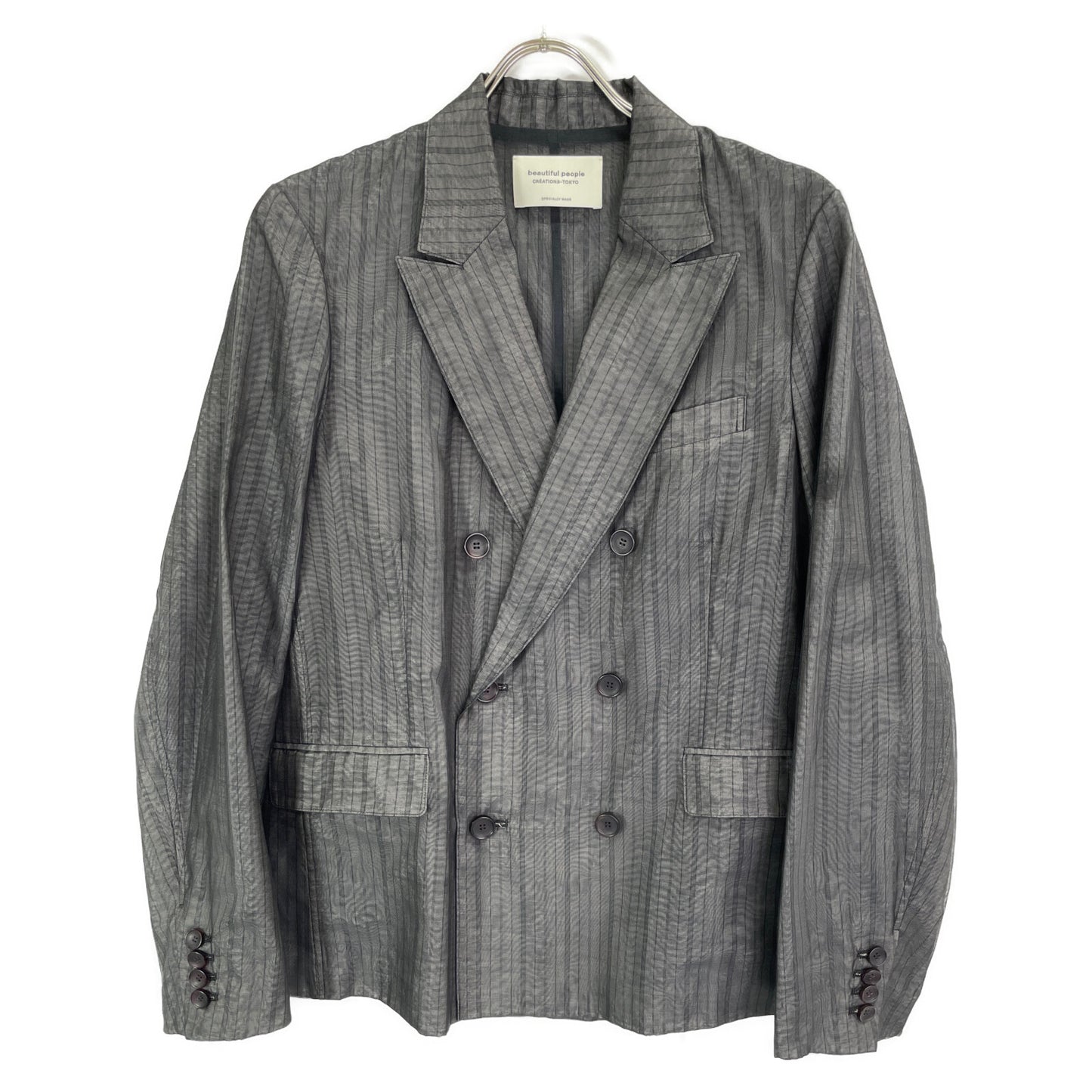 beautifulpeople ビューティフルピープル グレー オーガンジーストライプ コットンシルク ダブルフテーラード ジャケット 40