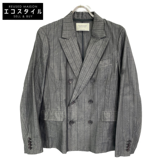 beautifulpeople ビューティフルピープル グレー オーガンジーストライプ コットンシルク ダブルフテーラード ジャケット 40